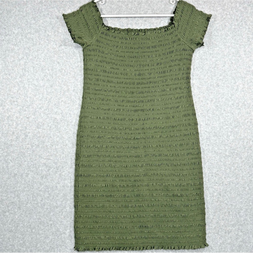 GAP Dress Womens Size Medium Petite Olive Off Shoulder Mini Cotton Blend Stretch